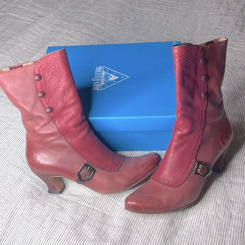 John Fluevog Red Ankle Boots - Picture 1 of 13